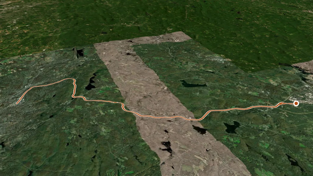 3-D terrain view of Hop River Trail