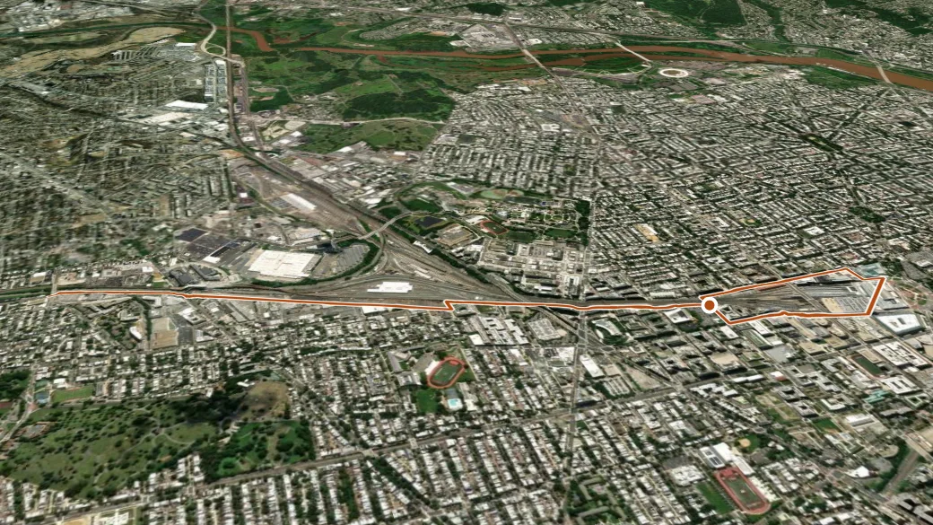 3-D terrain view of Metropolitan Branch Trail