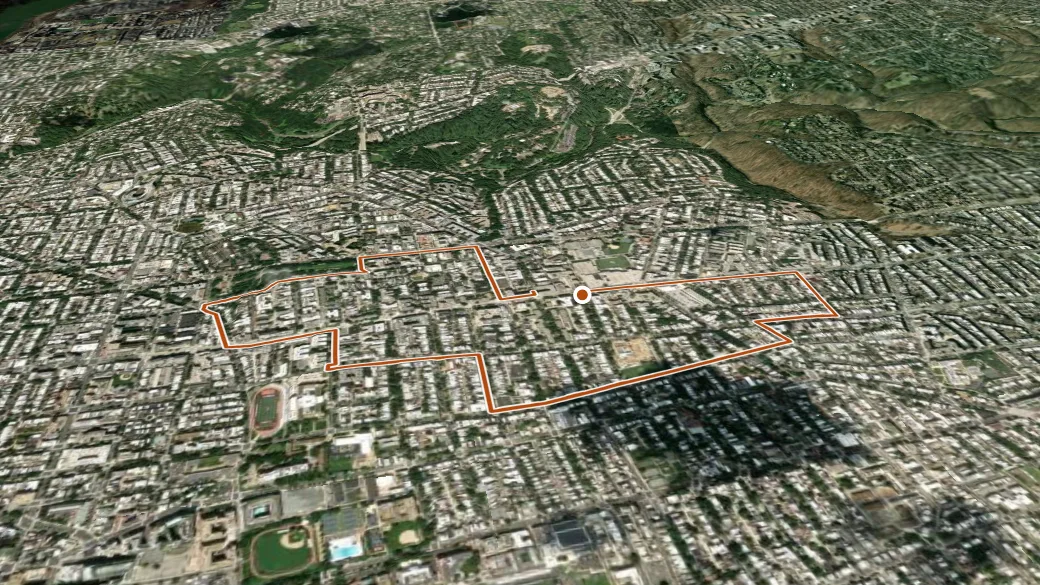 3-D terrain view of Columbia Heights Heritage Trail: Cultural Convergence