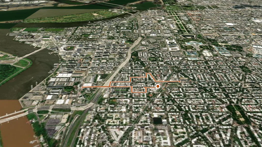 3-D terrain view of Barracks Row Heritage Trail: Tour of Duty