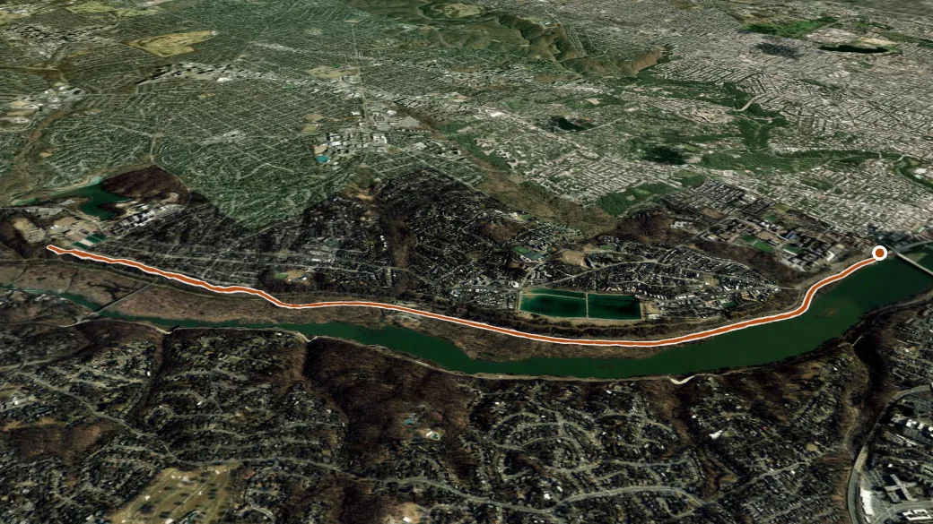 3-D terrain view of Capital Crescent Trail