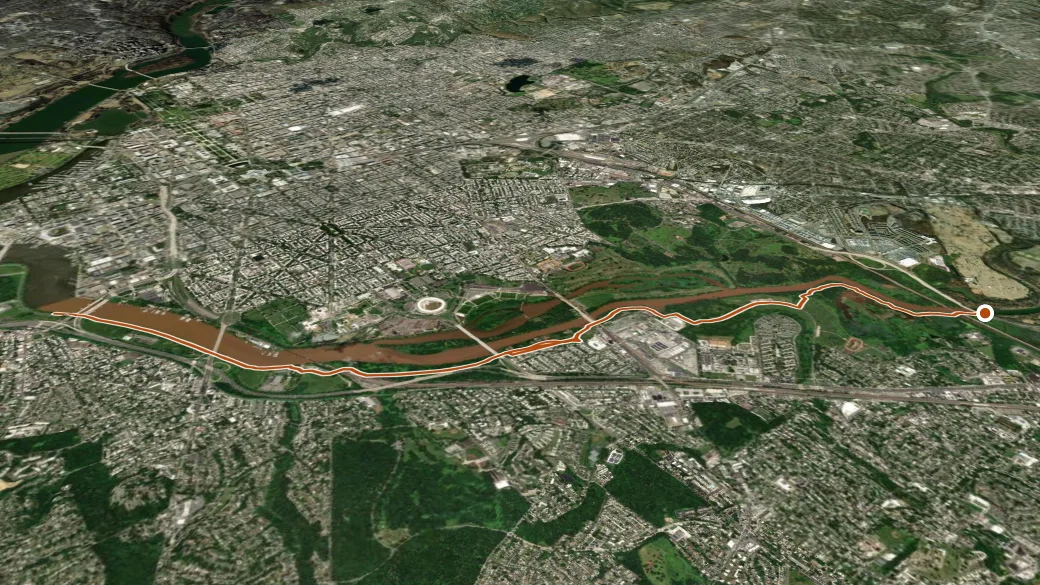 3-D terrain view of Anacostia Riverwalk Trail