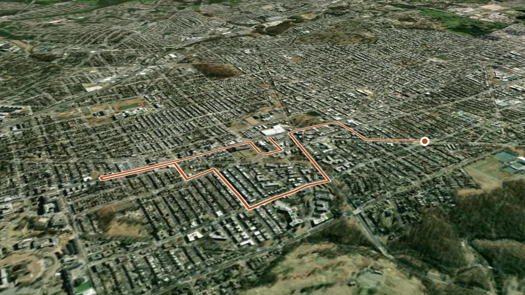 3-D terrain view of Brightwood Heritage Trail: Battlegound to Community