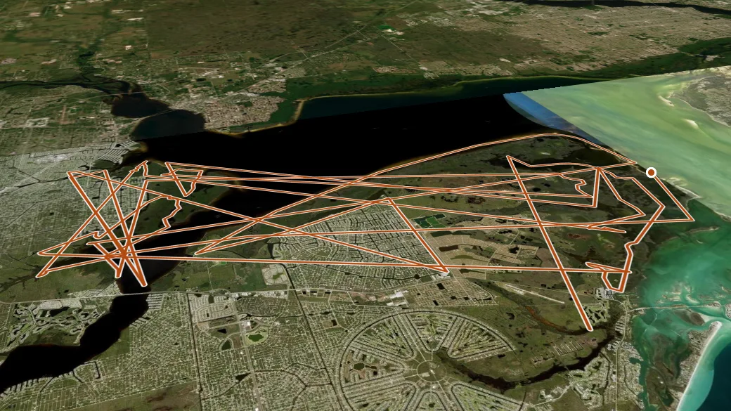 3-D terrain view of Charlotte Harbor Preserve State Park Trail