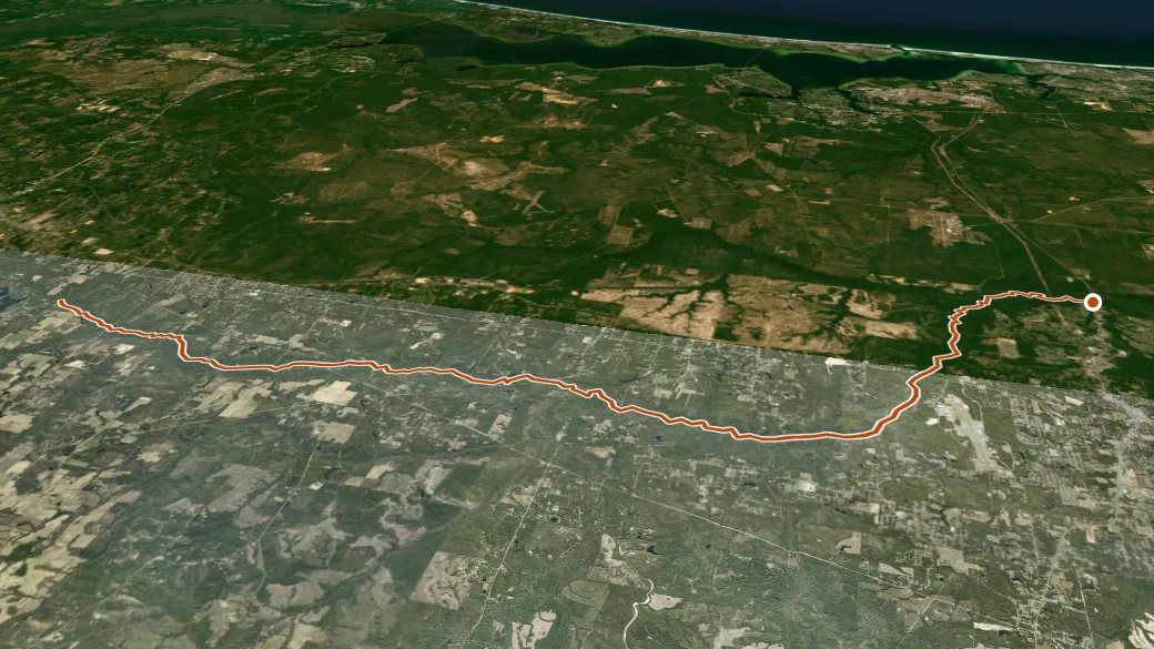 3-D terrain view of Shoal River State Paddling Trail