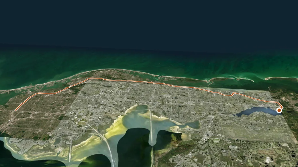 3-D terrain view of Pinellas Trail