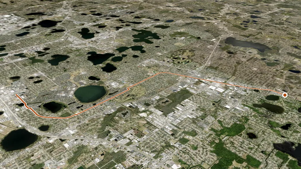3-D terrain view of Cady Way Bike Trail
