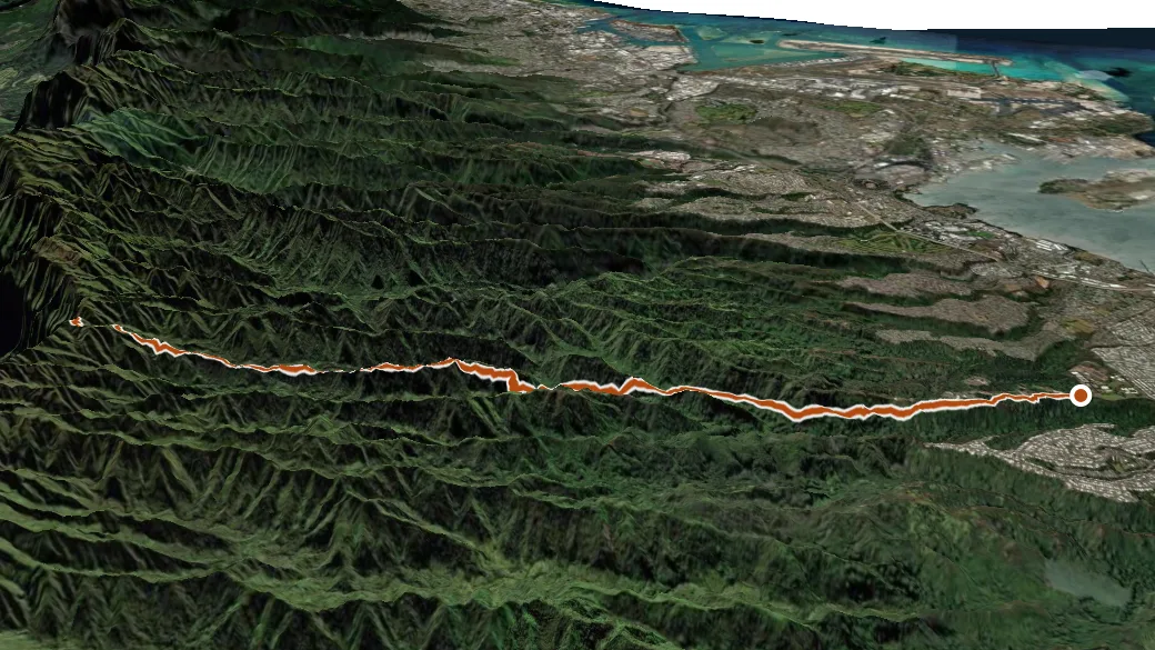 3-D terrain view of Upper Waimano Trail