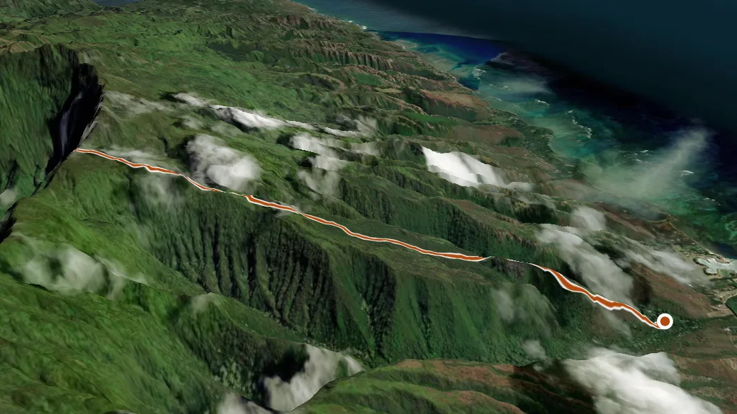 3-D terrain view of Wailau Trail