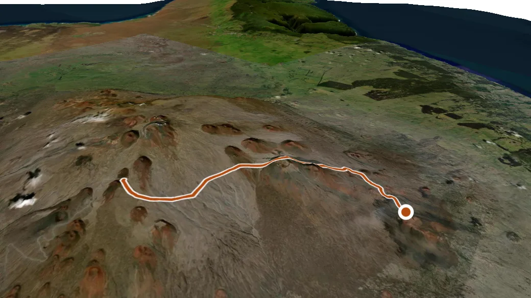3-D terrain view of Mauna Kea-Umikoa Trail