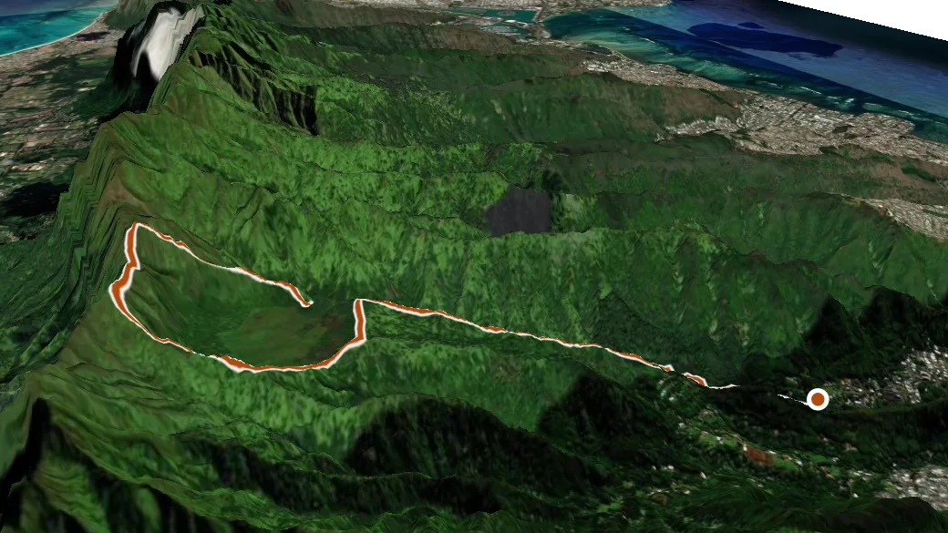 3-D terrain view of Ka'au Crater Trail