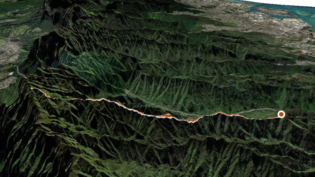 3-D terrain view of Aiea Ridge Trail
