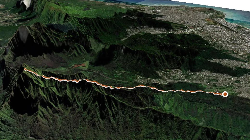 3-D terrain view of Kapalama Trail