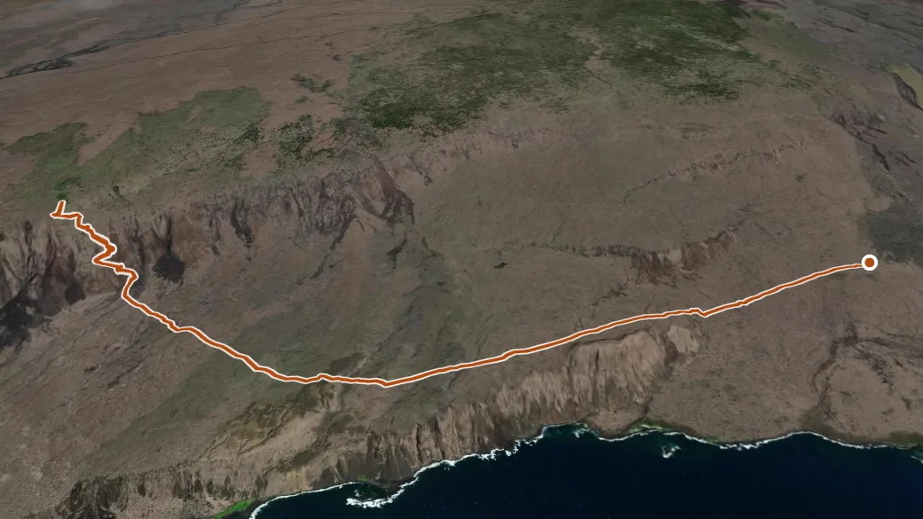 3-D terrain view of Hilina Pali Trail