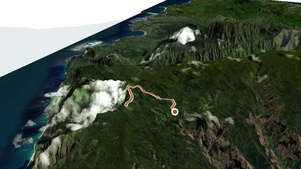 3-D terrain view of Pihea Trail