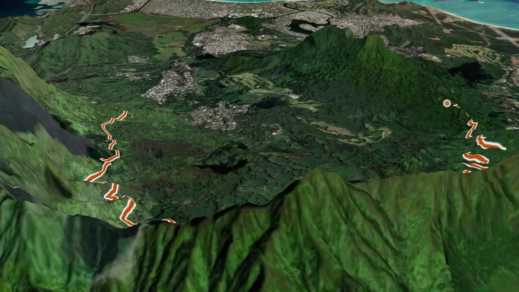 3-D terrain view of Maunawili Trail