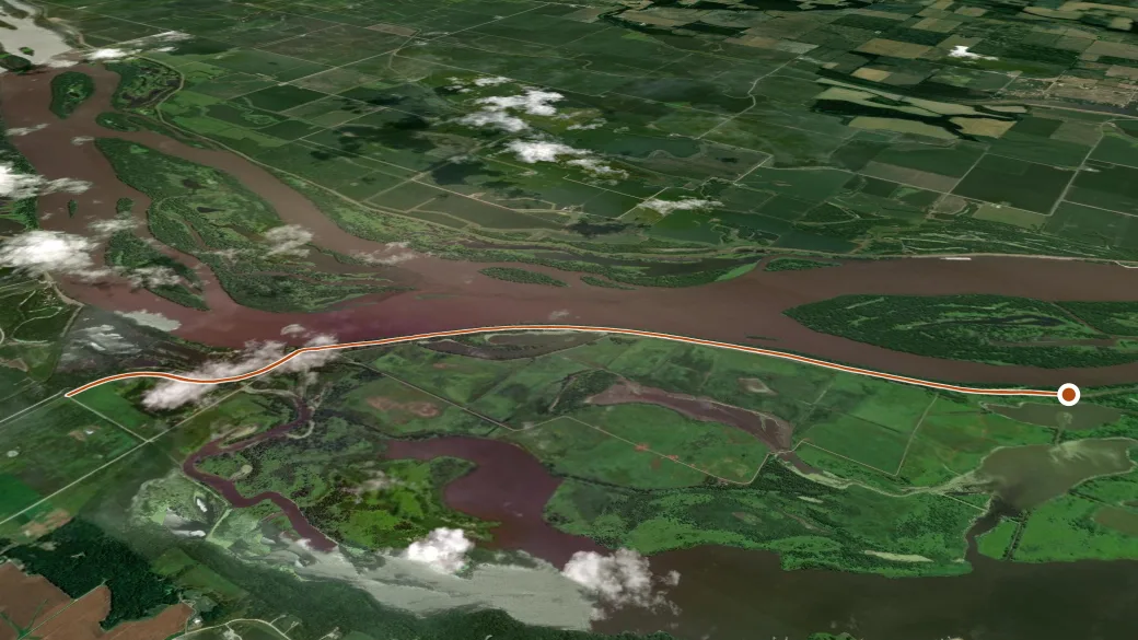 3-D terrain view of Louisa Levee Trail