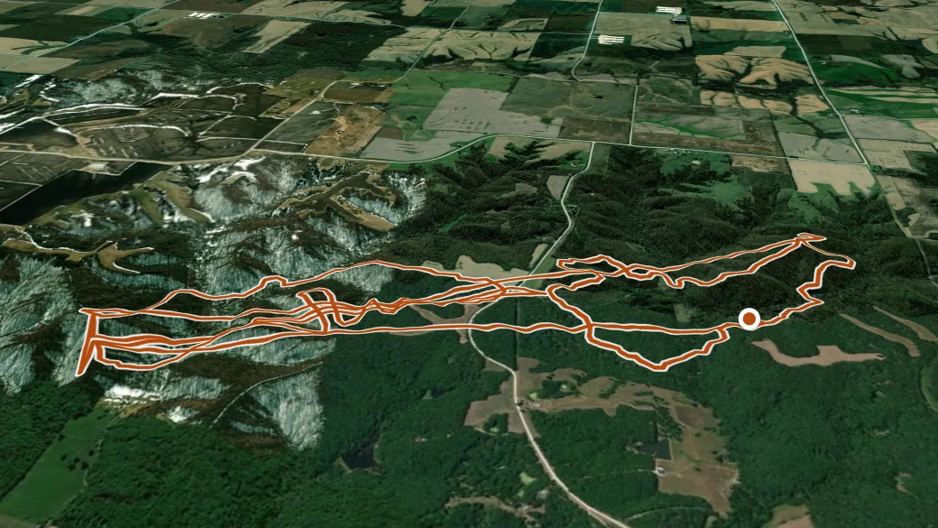 3-D terrain view of Stevens Forest - Woodburn Unit Trails
