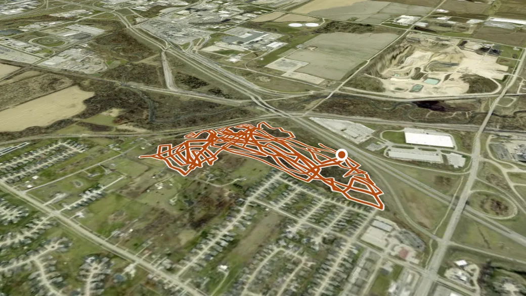 3-D terrain view of Beverly Park Mountain Bike Trail
