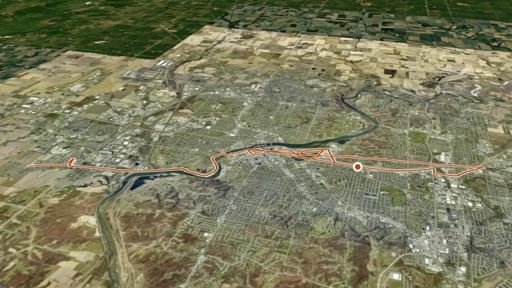3-D terrain view of Cedar River Trail