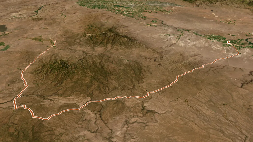 3-D terrain view of Owyhee Uplands Backcountry Byway