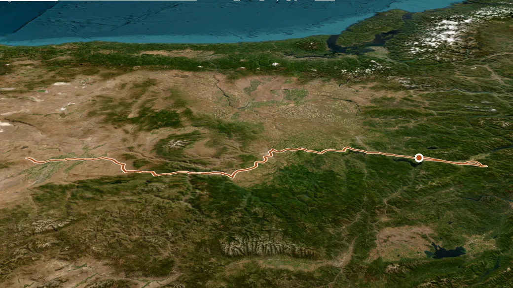 3-D terrain view of US Highway 95