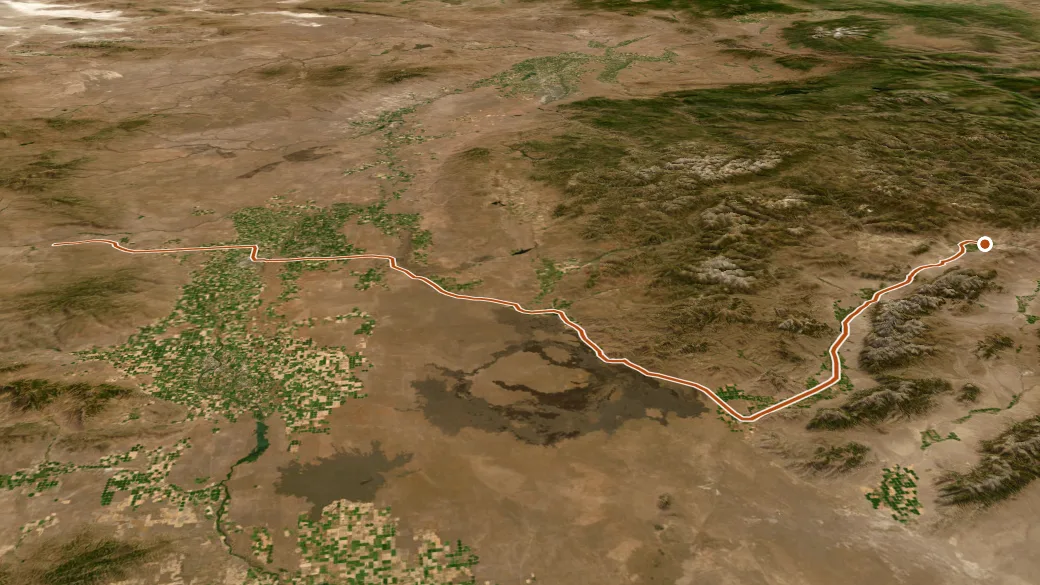 3-D terrain view of US Highway 93