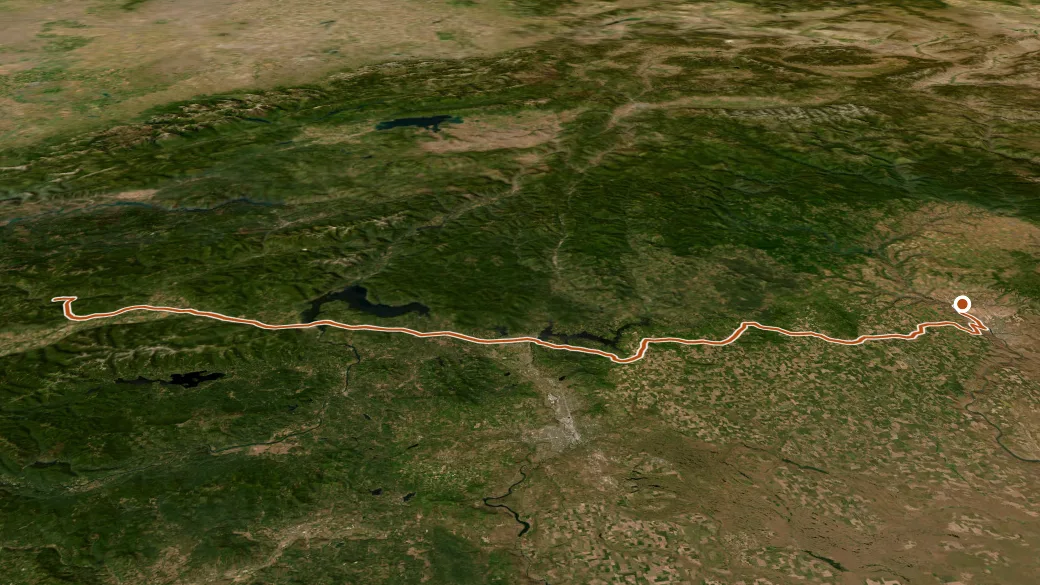 3-D terrain view of US Highway 95