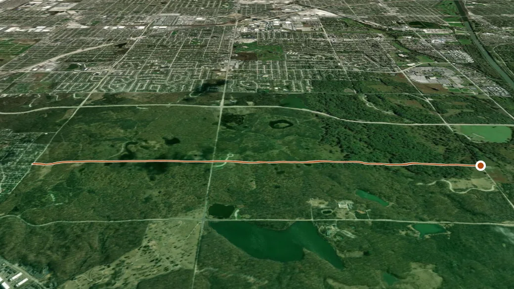 3-D terrain view of Tan Unpaved Trail