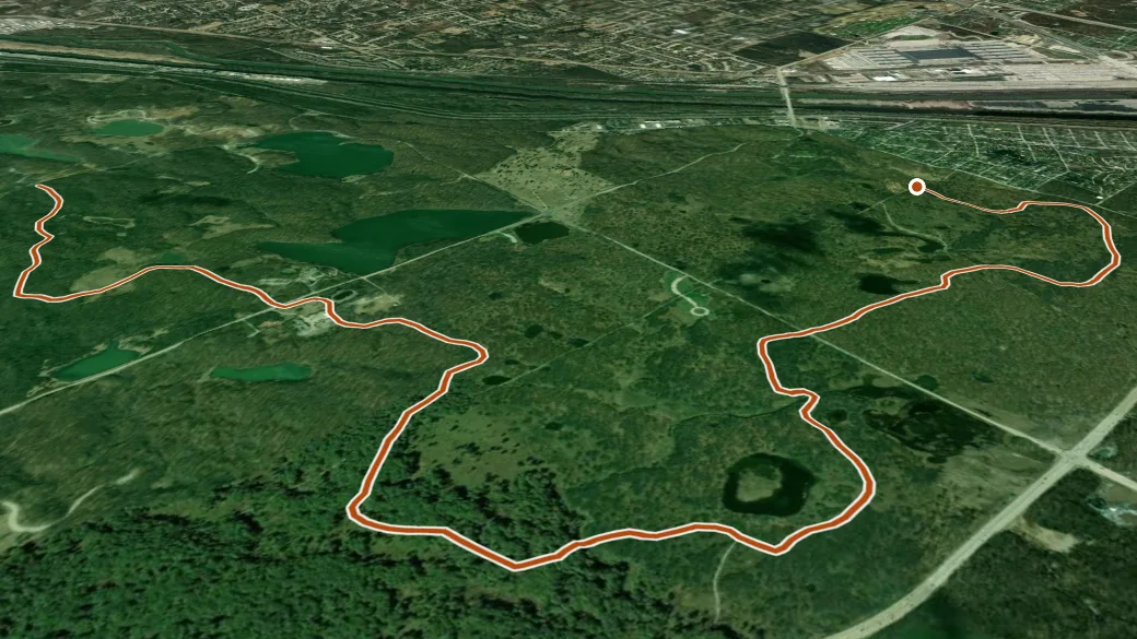 3-D terrain view of Yellow Unpaved Trail