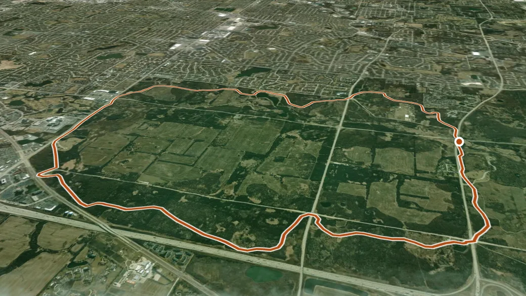 3-D terrain view of Poplar Creek Red Paved Trail