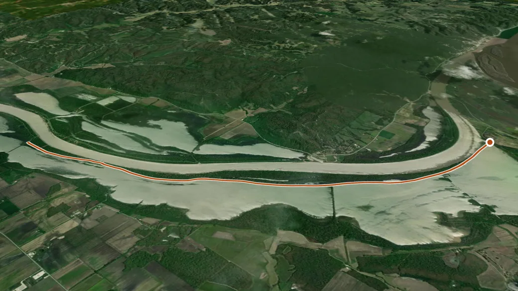 3-D terrain view of Swan Lake Levee Trail