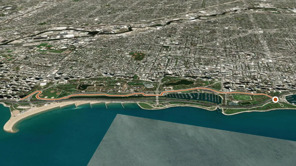 3-D terrain view of Lincoln Park Fitness Course