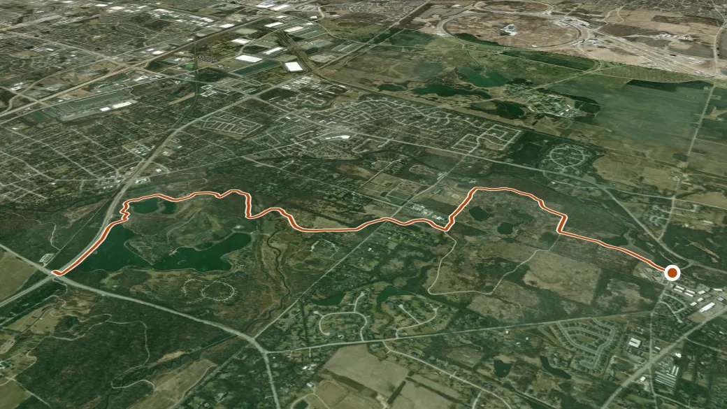 3-D terrain view of West Branch DuPage River Trail