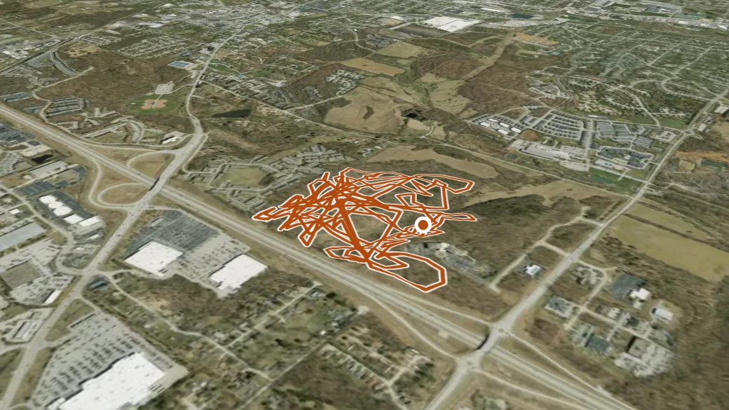 3-D terrain view of Wapahani Mountain Bike Trails
