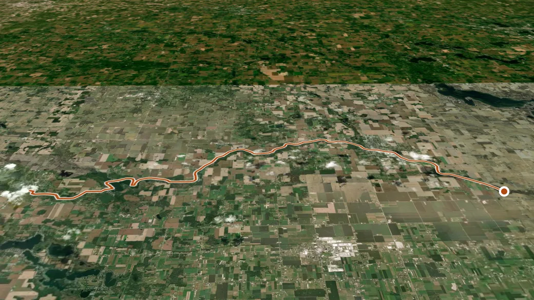 3-D terrain view of N. Branch of the Elkhart River Trail