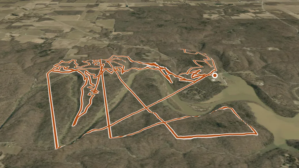 3-D terrain view of Versailles Mountain Bike Trails