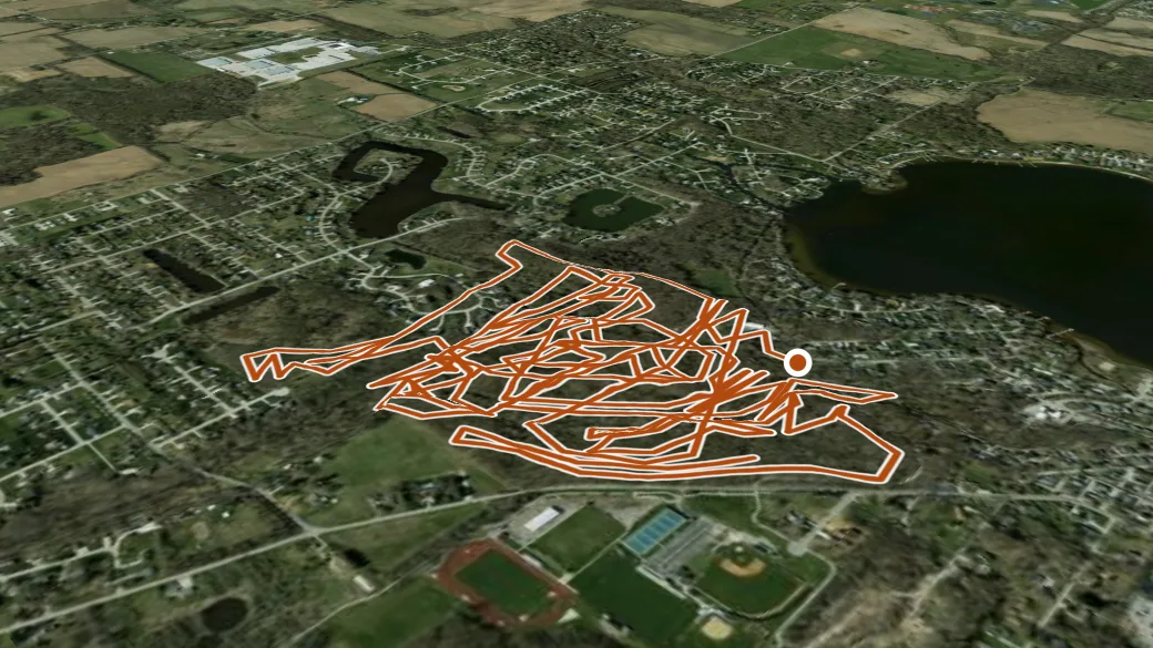 3-D terrain view of Winona Lake Trail System