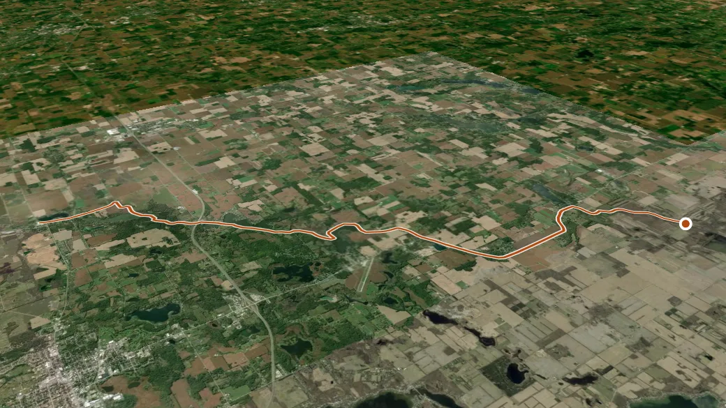 3-D terrain view of Pigeon River Trail Extension (from LaGrange)
