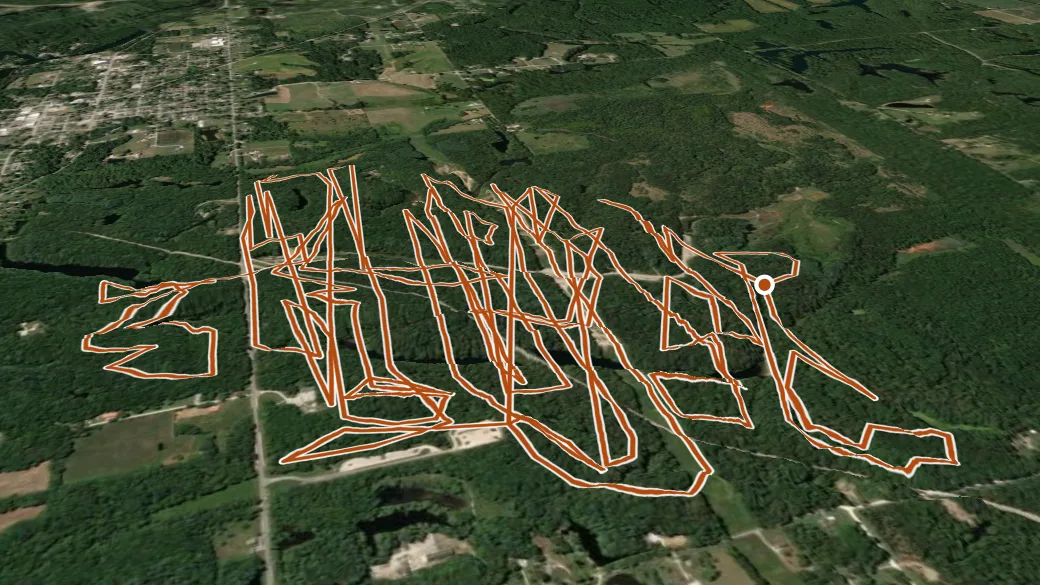 3-D terrain view of Redbird ORV Trails