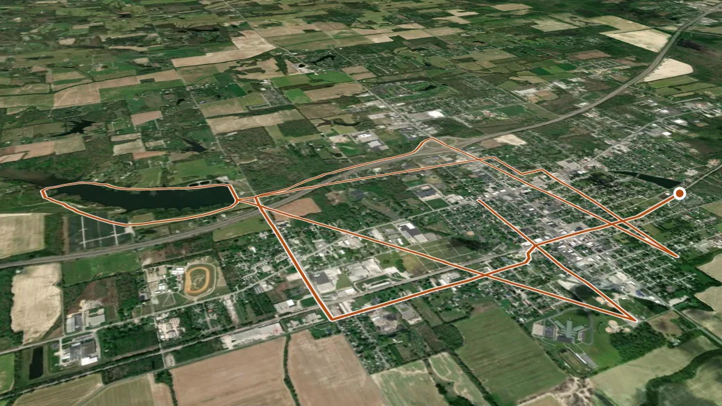 3-D terrain view of Scottsburg Multiuse Trails