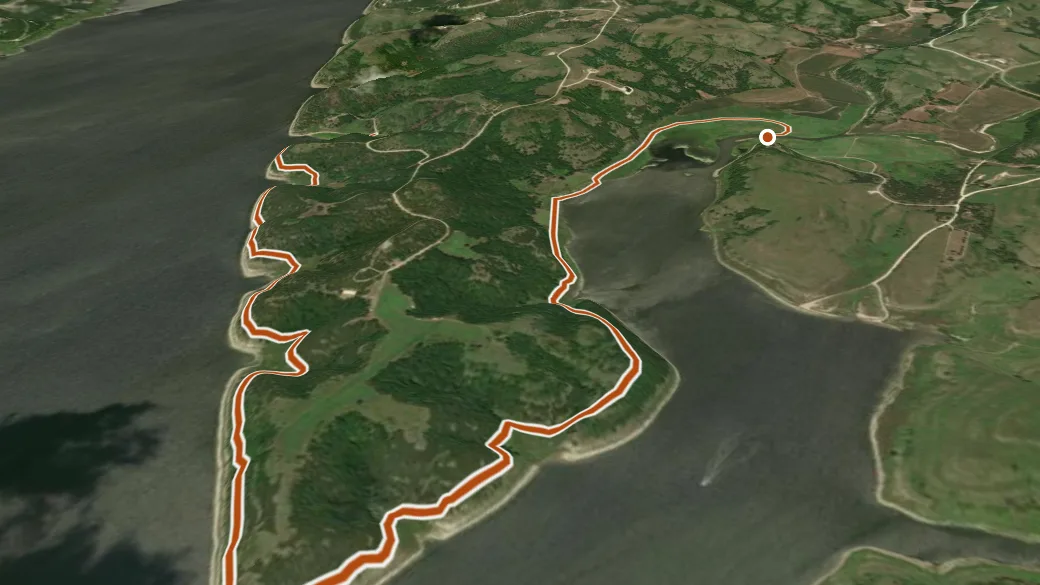 3-D terrain view of Carnahan West Trail