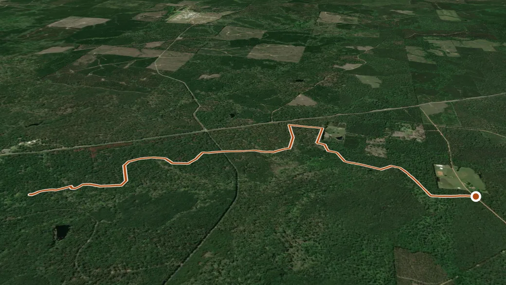 3-D terrain view of Gum Springs Horse Trail, Yellow Loop