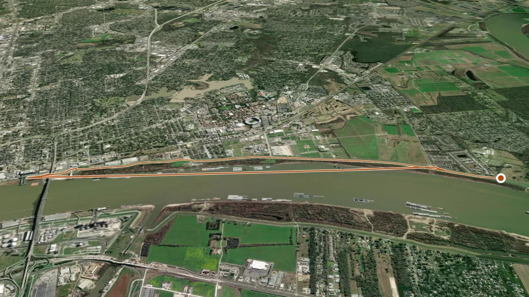 3-D terrain view of Mississippi River Levee Trail