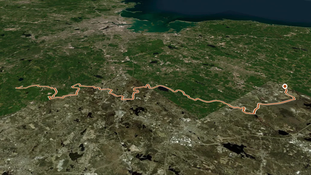 3-D terrain view of Bay Circuit Trail