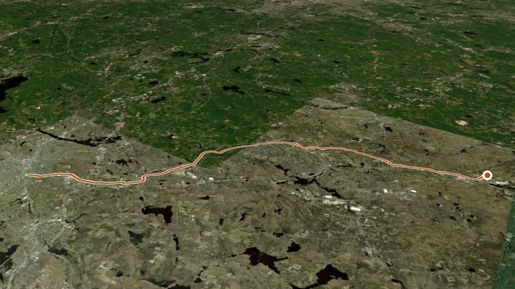 3-D terrain view of Blackstone River Bikeway