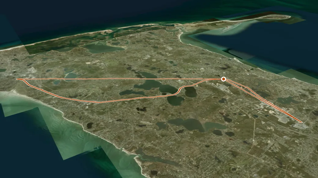 3-D terrain view of Cape Cod Rail Trail