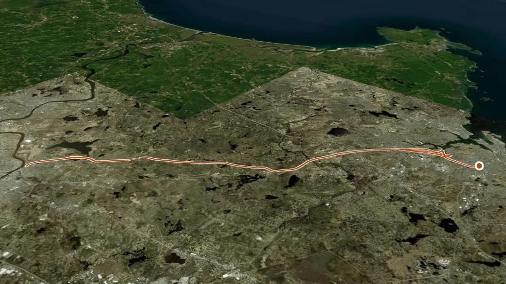 3-D terrain view of Essex Railroad Rail Trail