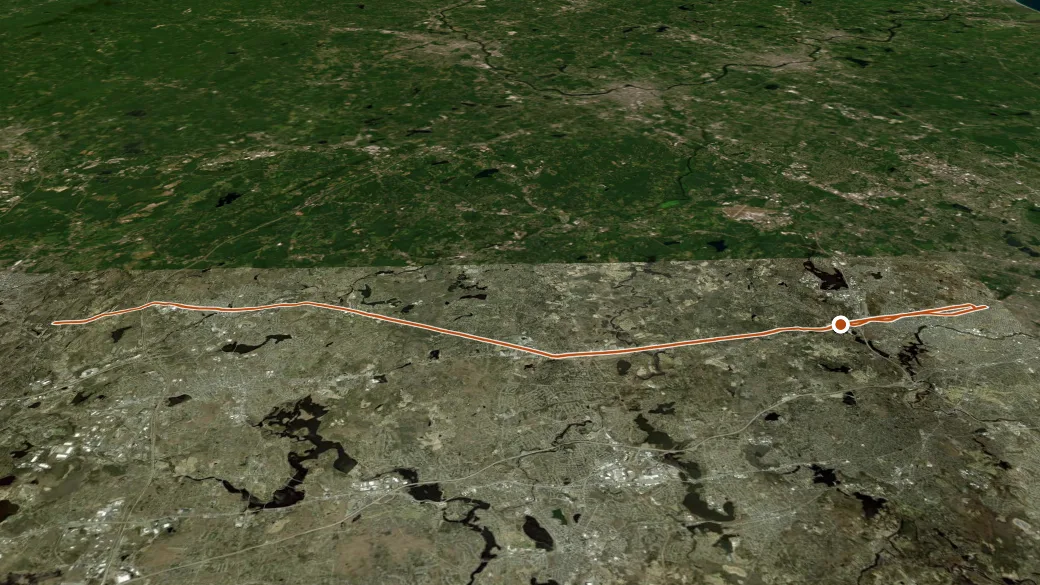 3-D terrain view of Mass Central/Wayside Rail Trail