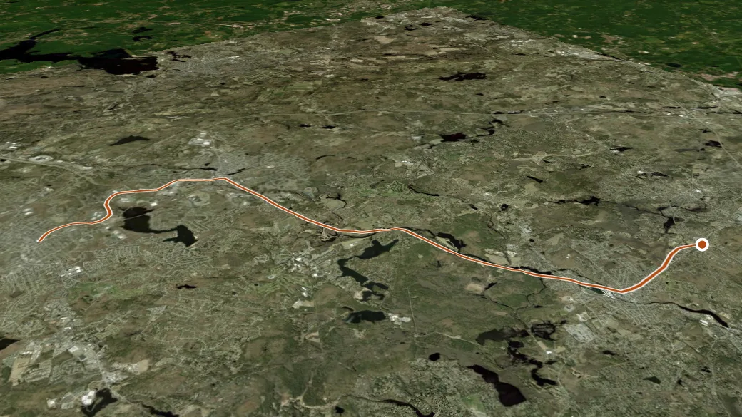 3-D terrain view of Assabet River Rail Trail